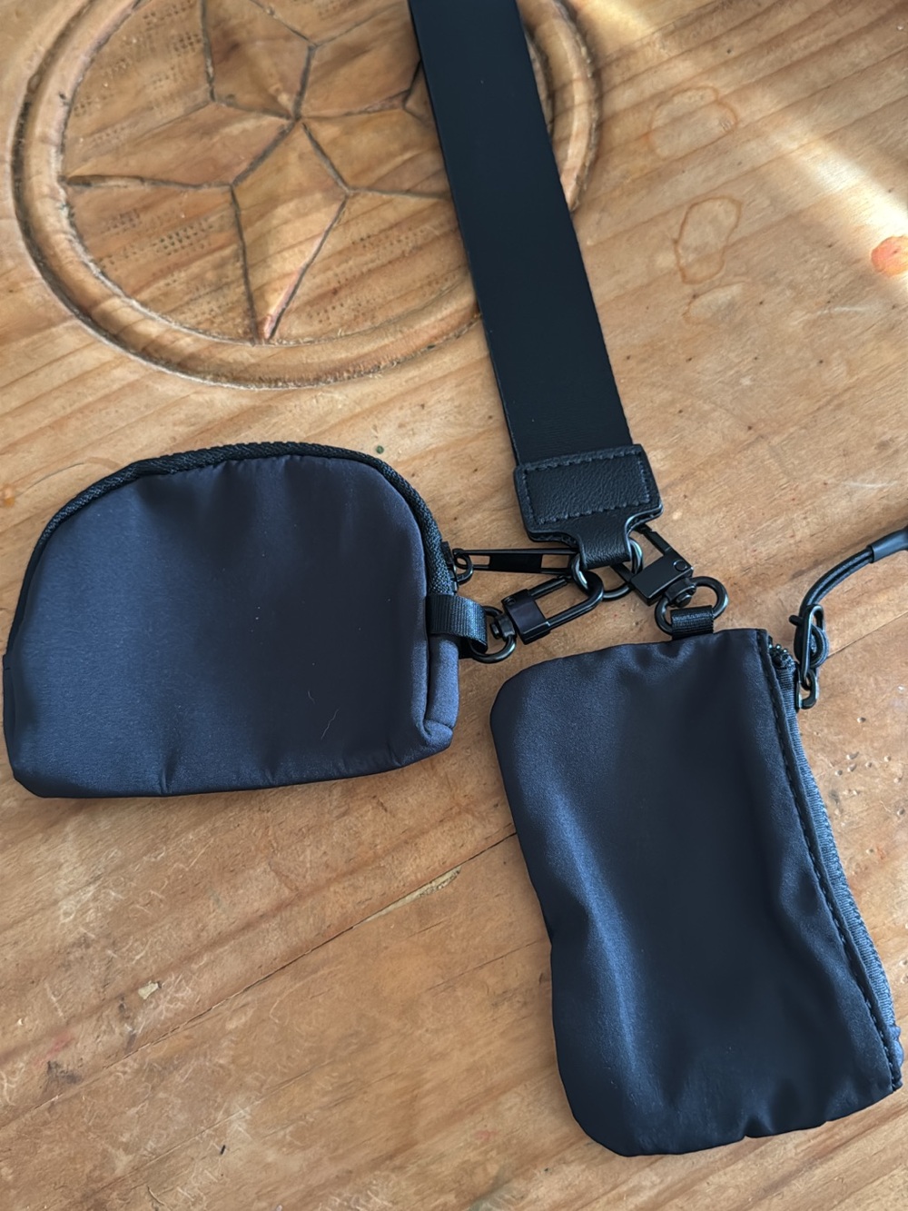 Black Double Pouch Crossbody Strap Bag